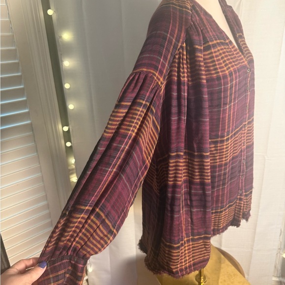 Free People Oversized Boxy Mandarin Collar Long Sleeve Blouse Small - Picture 3 of 8